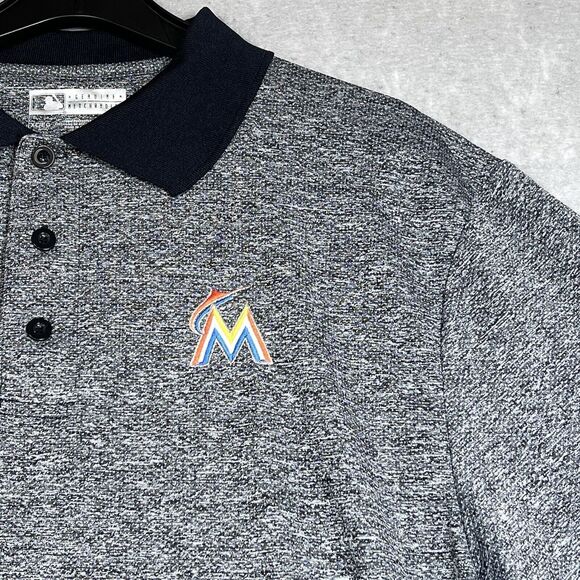 Miami Marlins Polo Shirt Mens XL Gray Short Sleeve Casual Stretch MLB Baseball - Picture 3 of 13